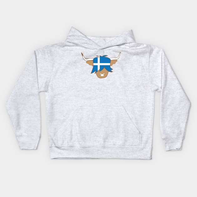 Shetland flag scottish highland cow Kids Hoodie by ayelandco